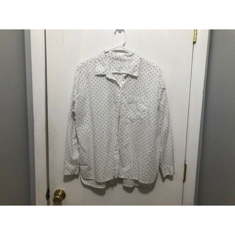 J Jill Polka Dot Blouse Sz Medium Petite Long Sleeve Button Front